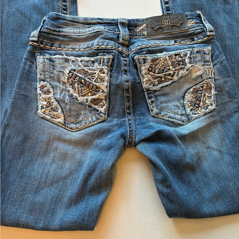Miss Me Women's Blue Boot Cut Jeans with Embroidered Pockets